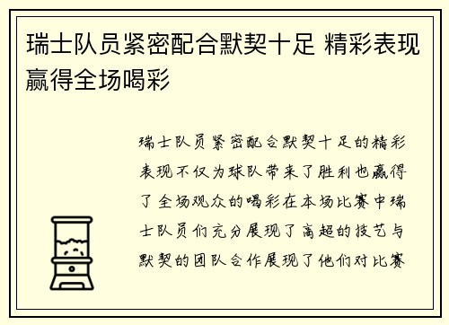 瑞士队员紧密配合默契十足 精彩表现赢得全场喝彩