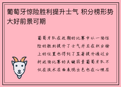 葡萄牙惊险胜利提升士气 积分榜形势大好前景可期